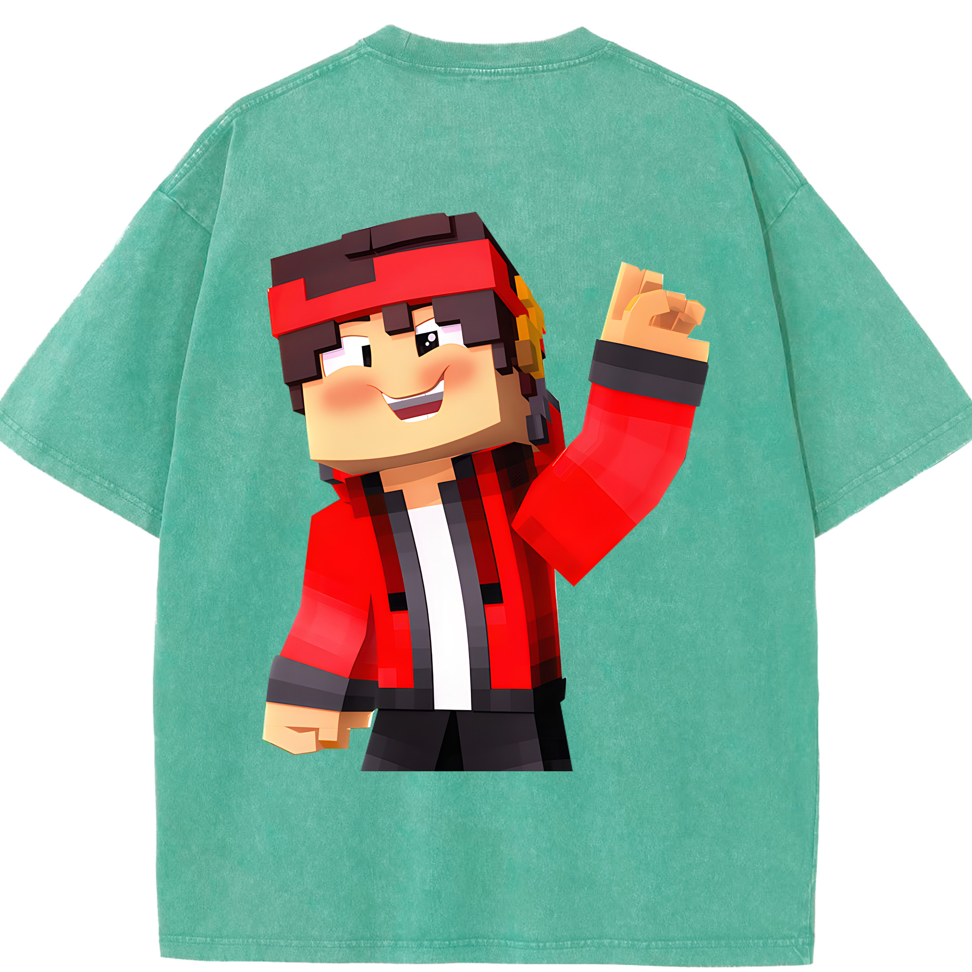 （画像用） マインクラフト ブロックの世界 Minecraft MC Block world 綿100% ヴィンテージ風 半袖Tシャツ（背面プリント）
